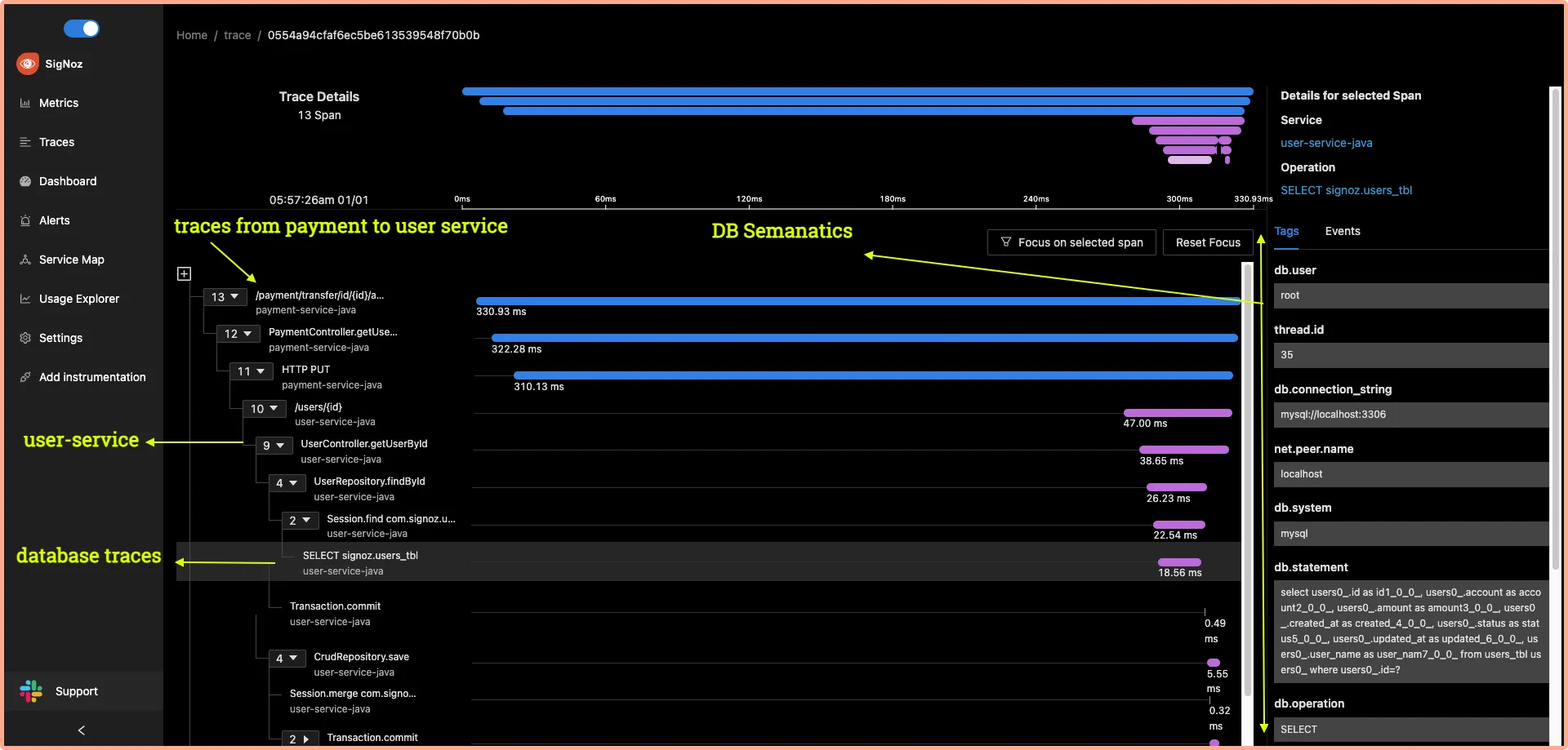 Database traces