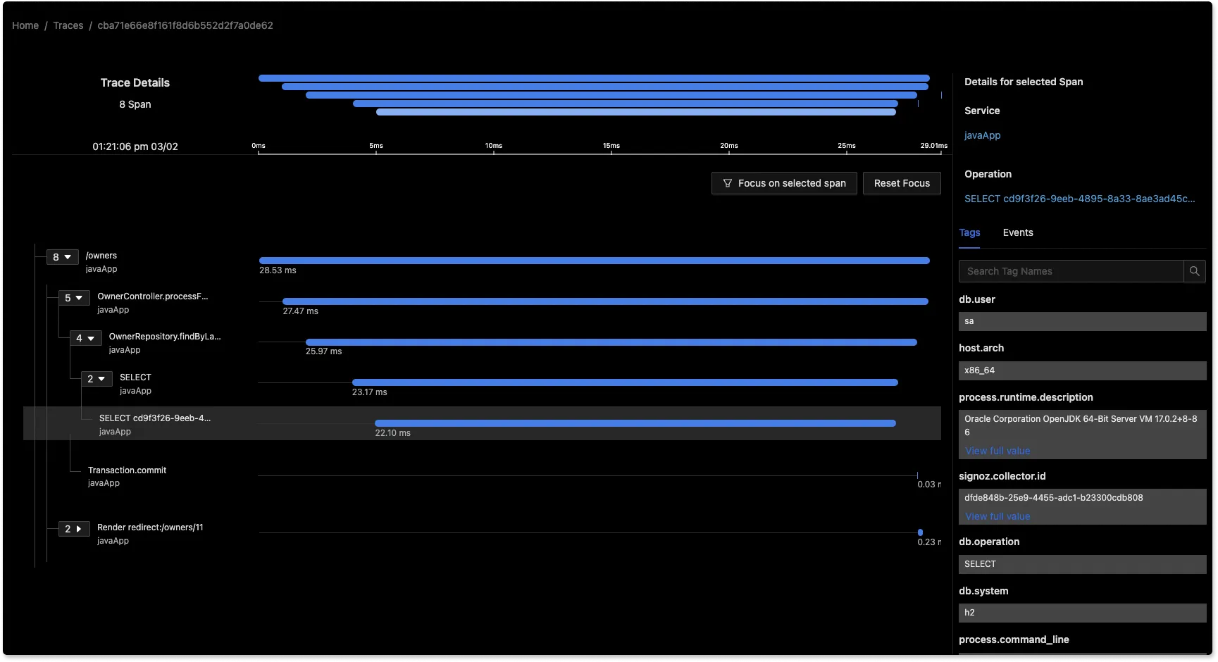 Trace visualization with flamegraphs