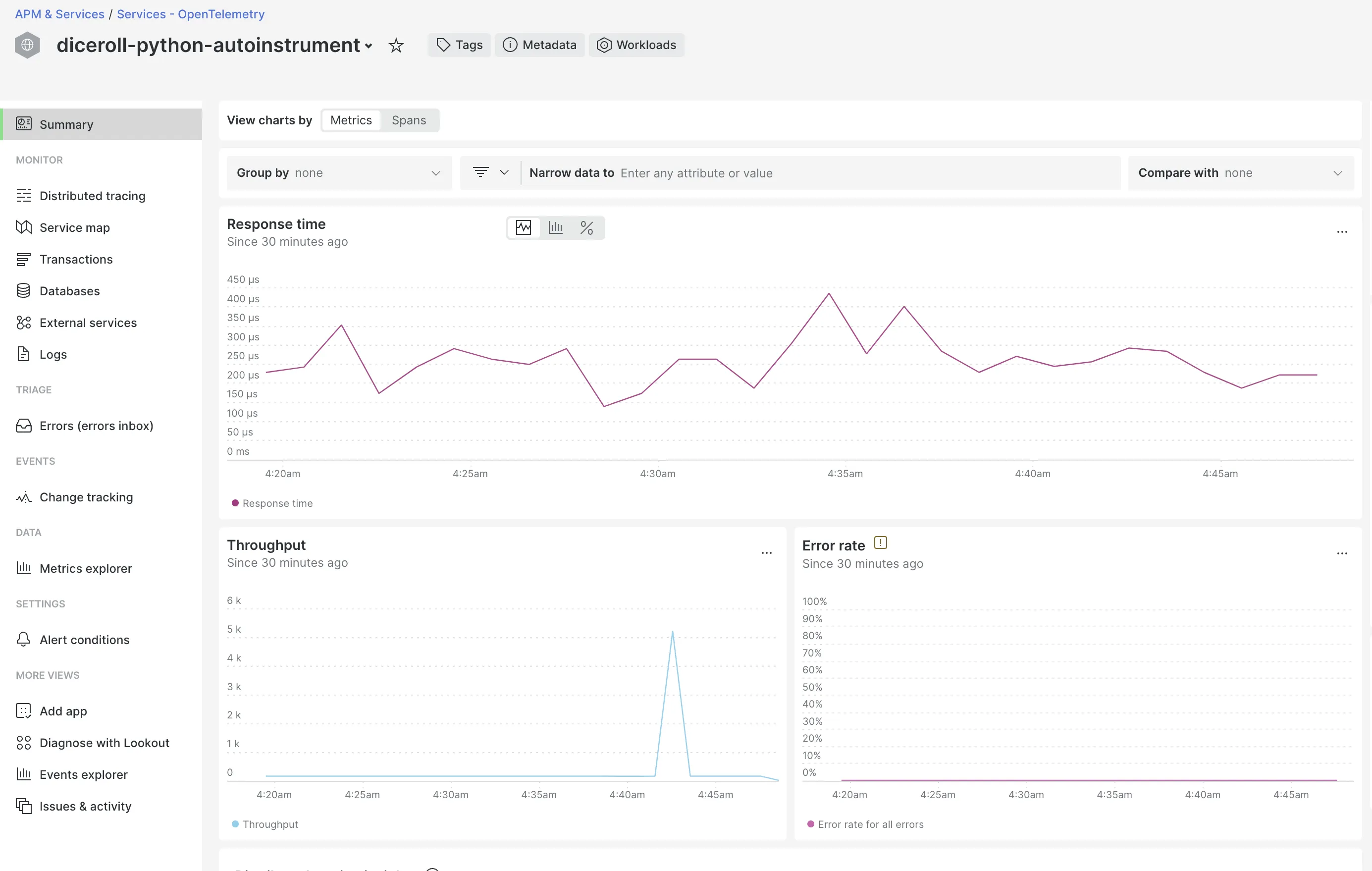 a screenshot of new relic services