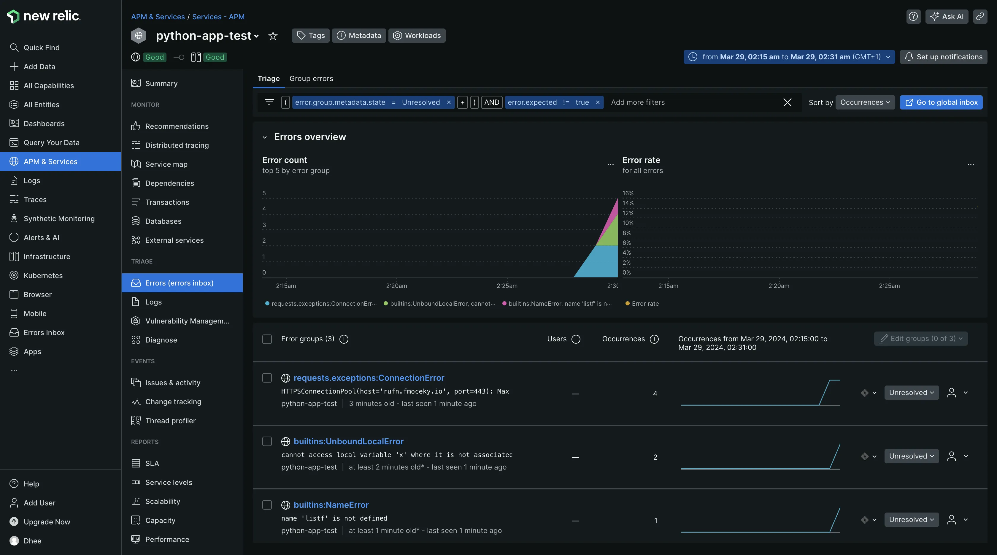 Errors Inbox integration with New Relic’s APM