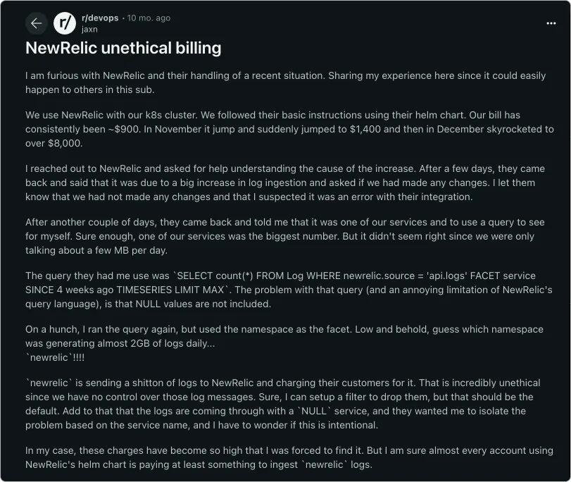 New Relic's unethical billing