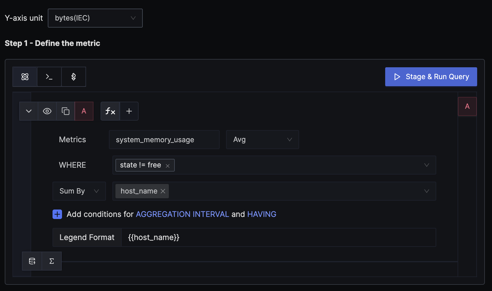 metrics builder query for memory usage