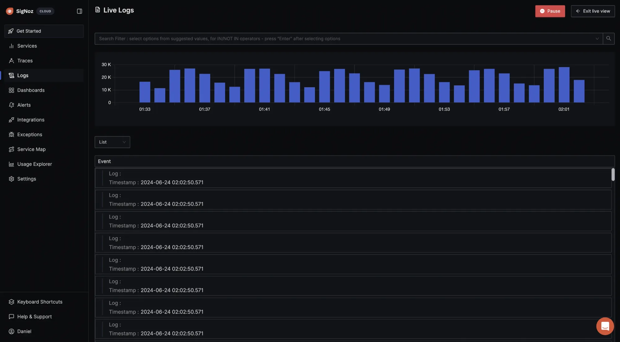 Logs from the S3 bucket