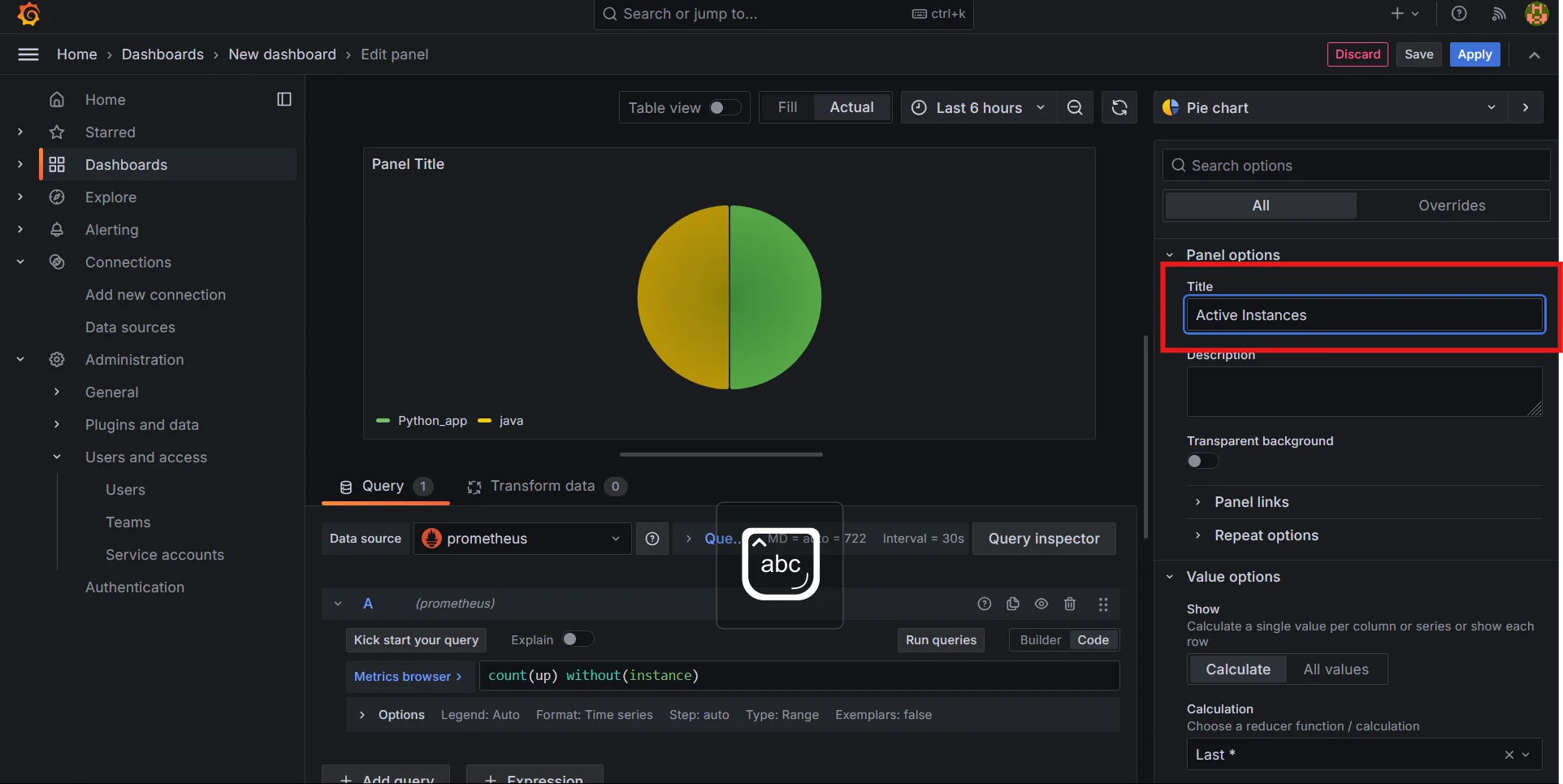 Giving a title to Dashboard Panel in Grafana