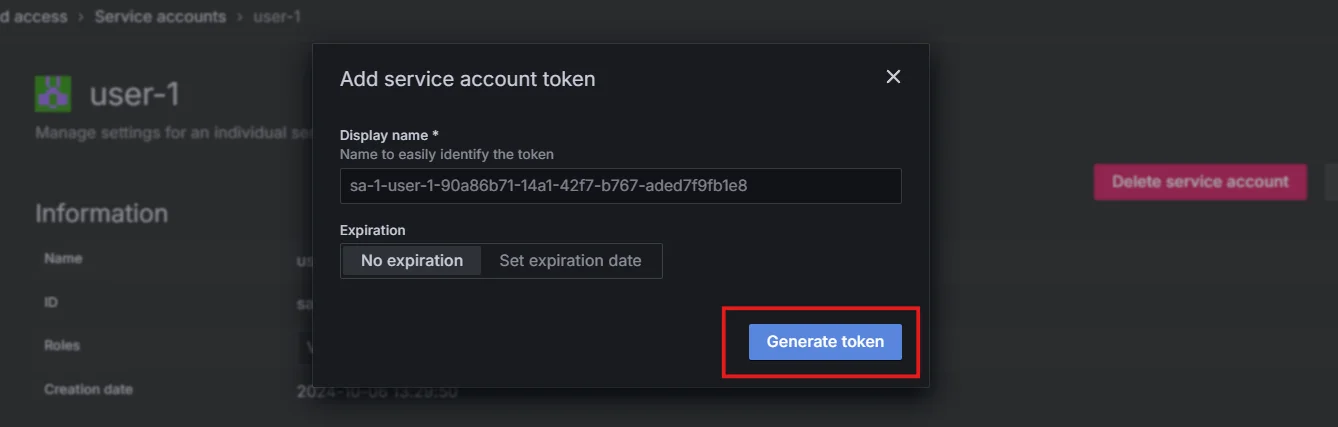 Generate token for service account